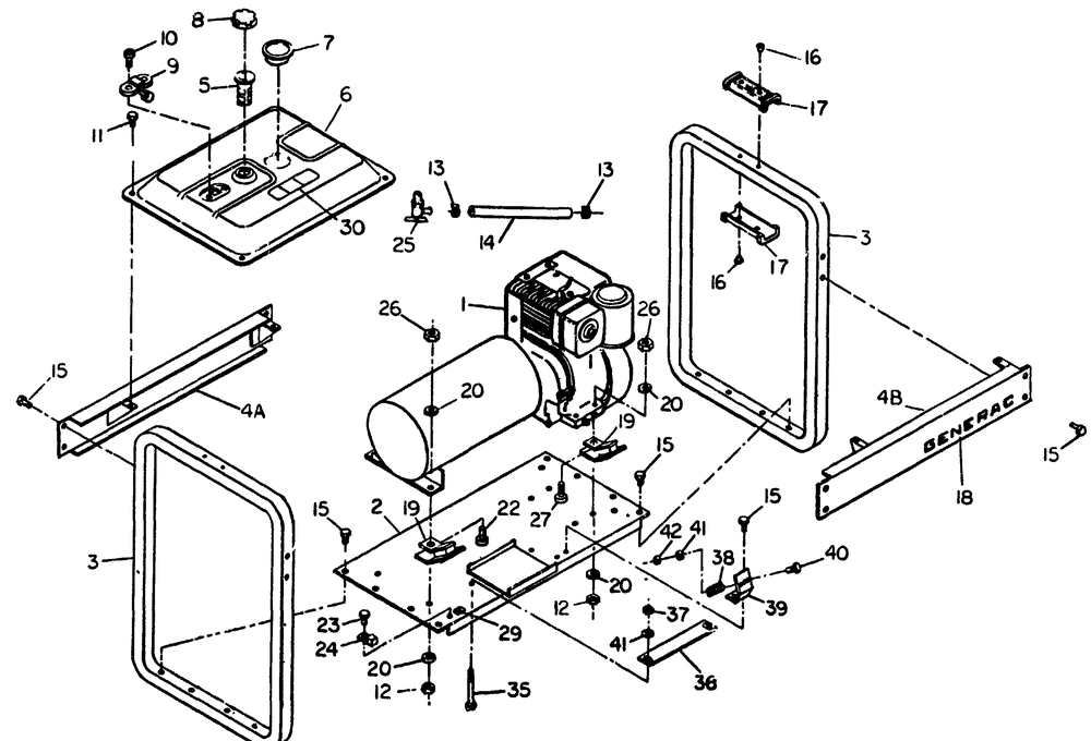 Mounting Base Diagram and Parts List for 8865-5-L4000  Briggs and Stratton Generator